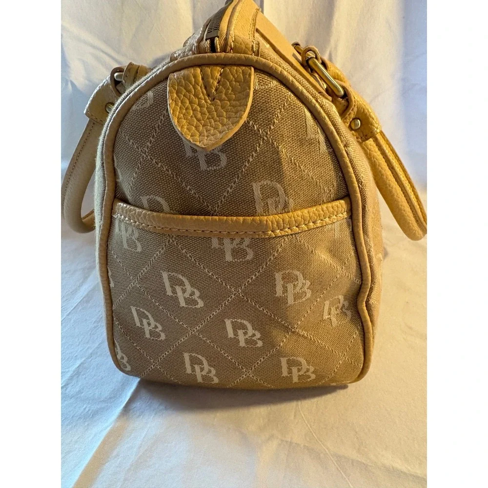 Dooney & Bourke‎ Signature Monogram Canvas Satchel Tan Beige Tassel Handbag